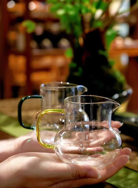 空盒子高硼硅耐热玻璃把手公道杯高颜值茶海防烫分茶器茶器