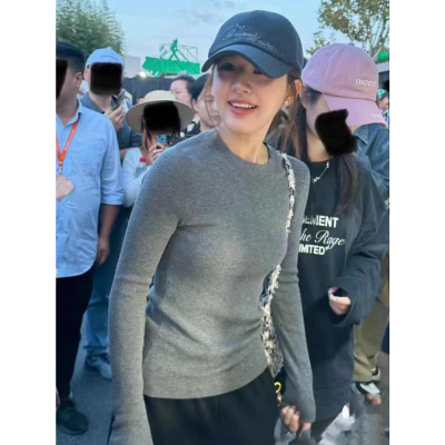 冬季针织衫秋装修身显瘦百搭圆领加厚毛衣灰色上衣女