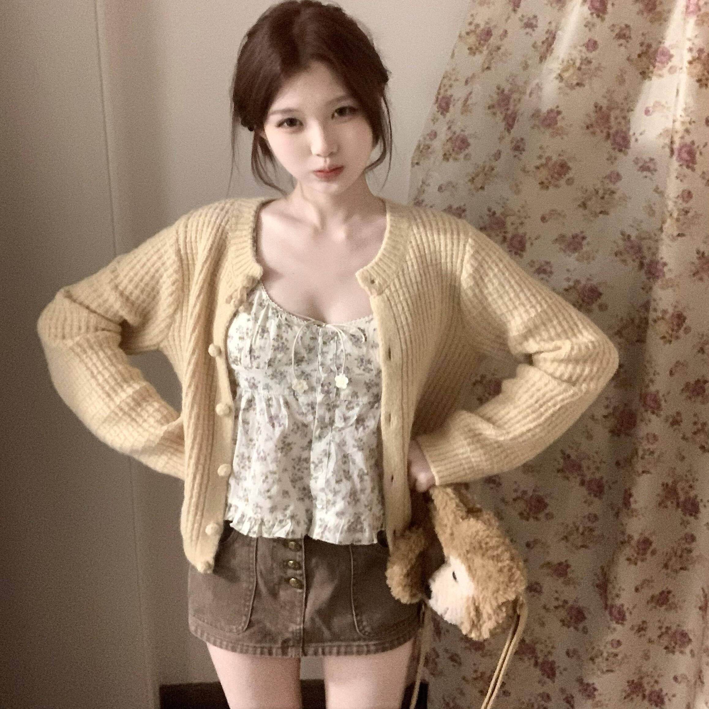 黄色韩系针织开衫毛衣外套女新款外穿内搭绝美巨好看的慵懒小上衣