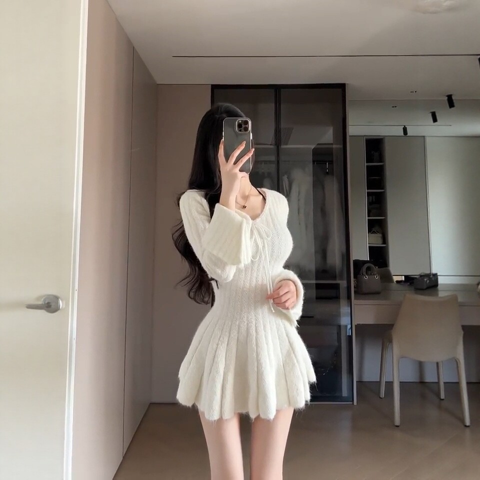 毛线蓬蓬裙高腰显瘦短裙纯欲性感连衣裙