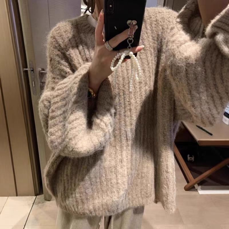 慵懒风宽松泡泡袖毛衣女2025秋冬高级感软糯中长款针织衫上衣加厚