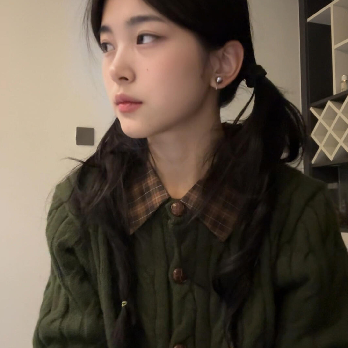 小个子绿色假两件polo领针织毛衣开衫女秋冬2025新款巨好看的外套