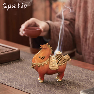 Spatio纯铜马上有钱香炉摆件马年吉祥物茶道香薰炉创意新年招财礼