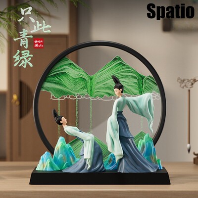 Spatio只此青绿仕女流沙画摆件