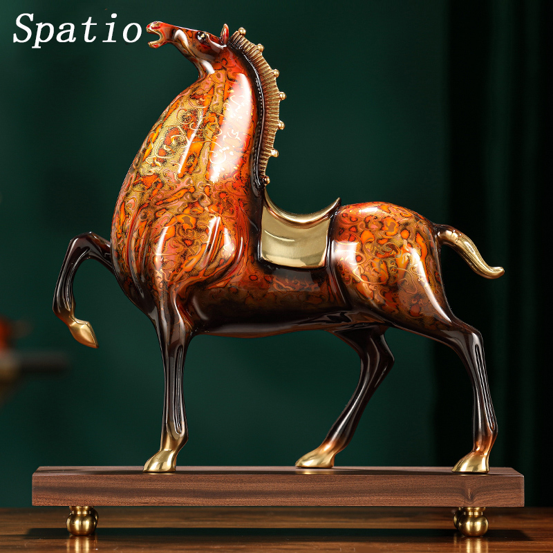 纯手工大漆工艺一马当先铜马摆件