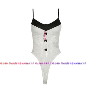 设计感纯欲甜美镂空蝴蝶结撞色蕾丝吊带连体衣百搭可外穿上衣女