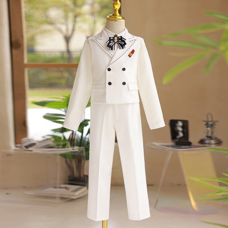 儿童西装套装秋季长袖马甲男童周岁白花童礼服钢琴演出服小主持人