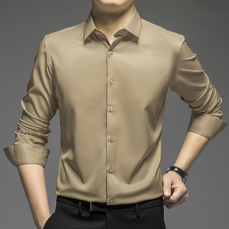 男士衬衫长袖春秋季薄款免烫抗皱休闲衬衣高级感商务正装纯色寸衫