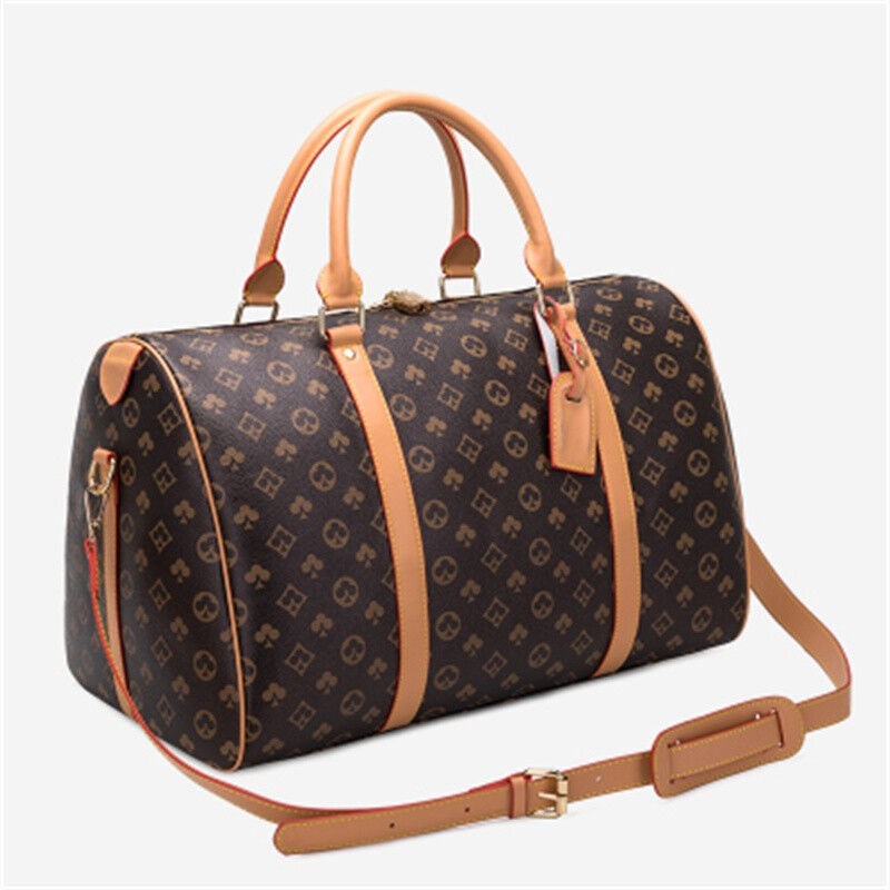 归蝶高端轻奢旅行包大容量男士行李袋印花登机包手提健身包斜挎杏