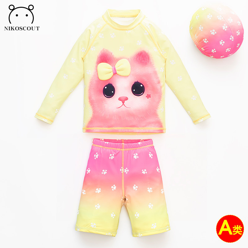 女宝宝泳衣可爱长袖防晒速干分体公主小女孩女童海边洋气儿童泳装