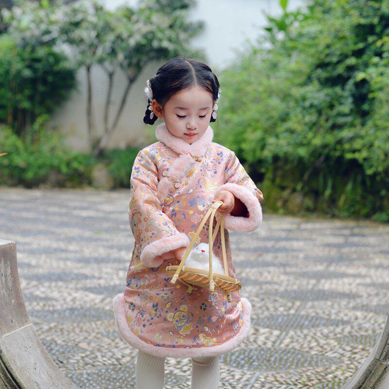 拜年服女童旗袍秋冬季儿童复古民国洋派洋装女孩汉服唐装中国风