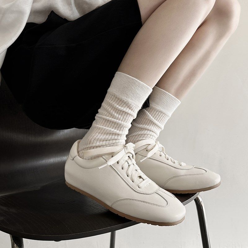 头层羊皮芭蕾德训鞋女内增高薄底休闲舒适跑步运动单鞋白色平底鞋,女鞋,德训鞋,淘宝优惠券,粉丝福利购,淘宝优惠卷