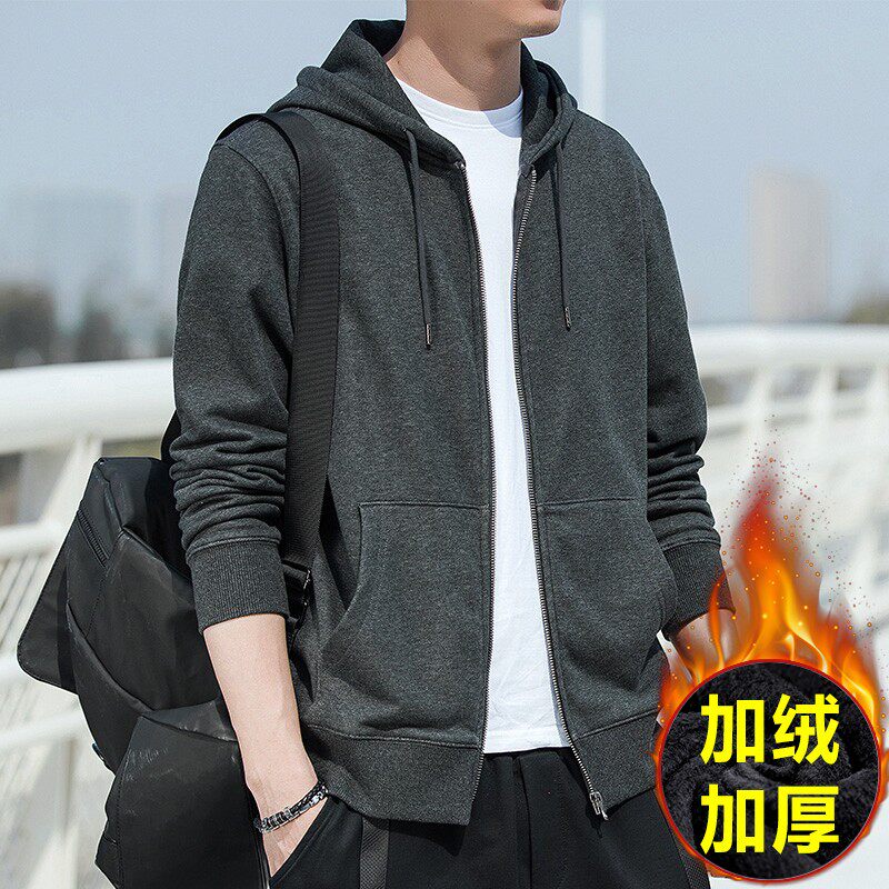 戴帽子加绒加厚保暖卫衣男新款2020年爆款秋季男款秋衣外套秋天冬