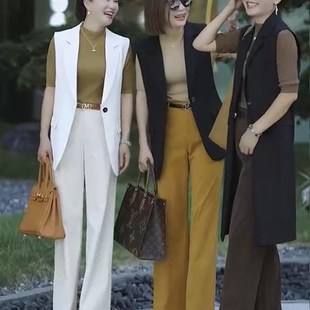 气质显瘦西服马甲女2023年春秋新款欧版侧开叉马夹外穿背心套装