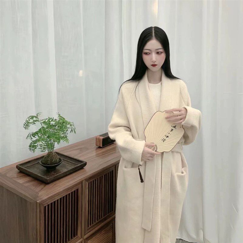 素衫复古慵懒风中长款加厚开衫毛呢外套女浴袍冬季保暖毛衣针织衫