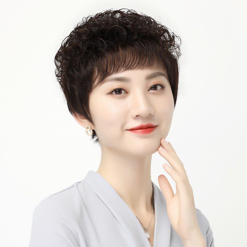 真发假发套女士烫短发卷发全头套式气质自然中老年人送妈妈款发型