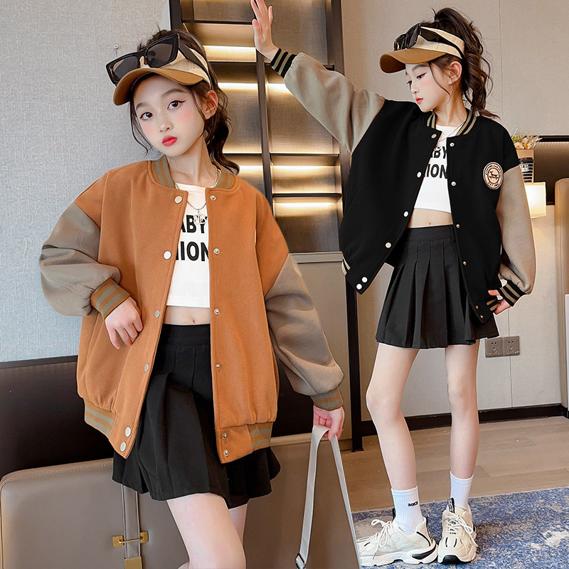 女童外套春秋款2023新款儿童春装棒球服女大童宽松运动夹克上衣潮