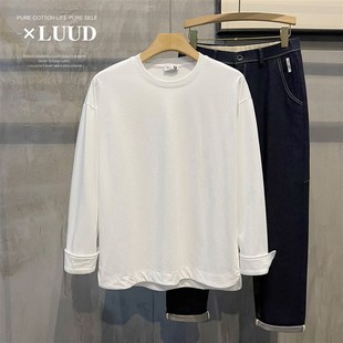黑白纯色长袖 LUUD 简约经典 袖 口打底衫 男高级感纯棉衬衫 春季 T恤衫