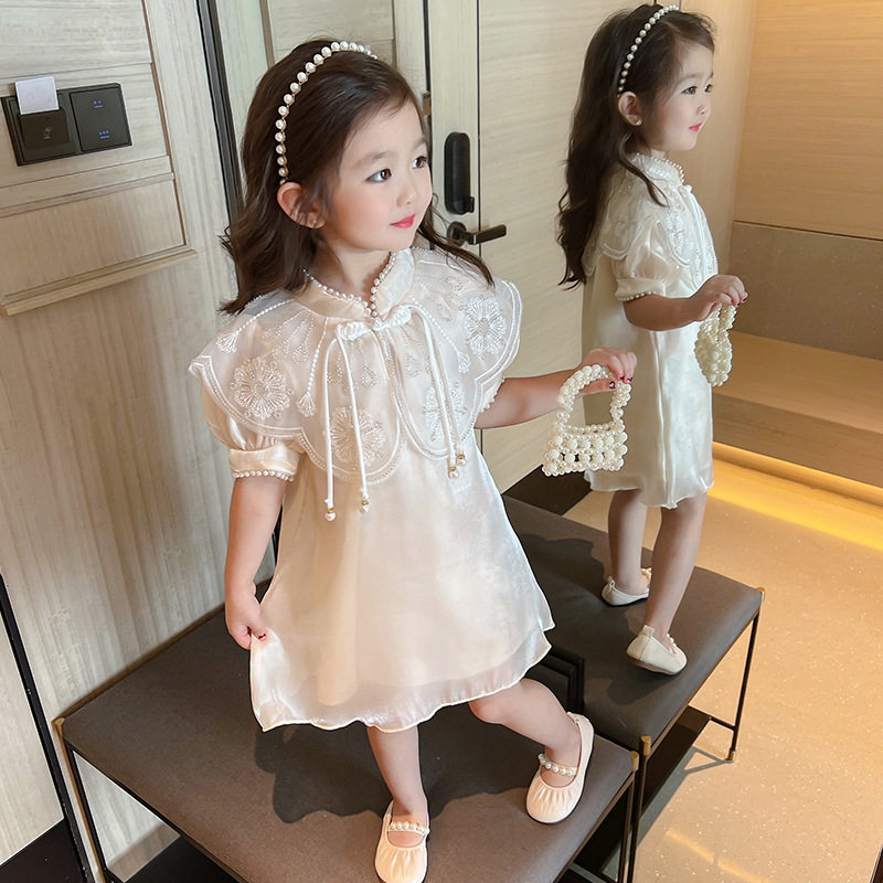 女童旗袍洋装夏装2023新款洋派童装儿童复古短袖裙子中国风汉服