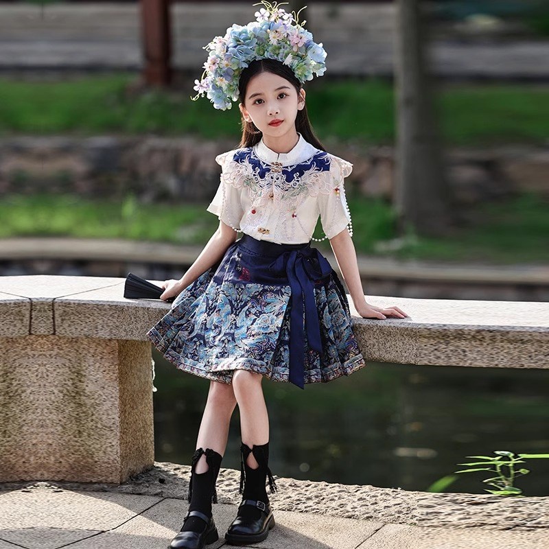 汉服女童新中式短款马面裙套装夏季2024新款中国风儿童小女孩夏装