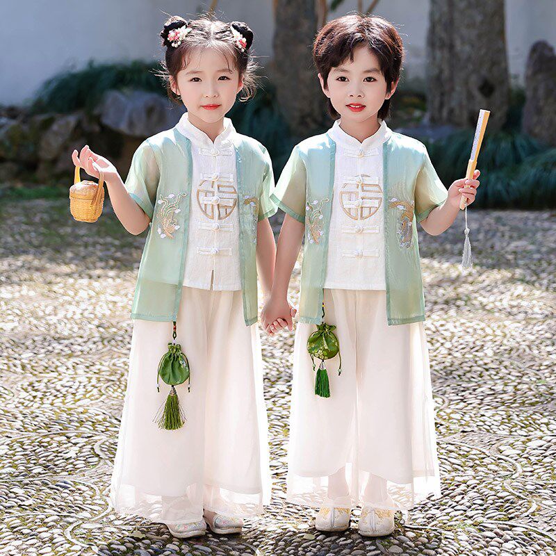 汉服女童表演服夏装中国风幼儿园班服小学生六一儿童演出唐装套装