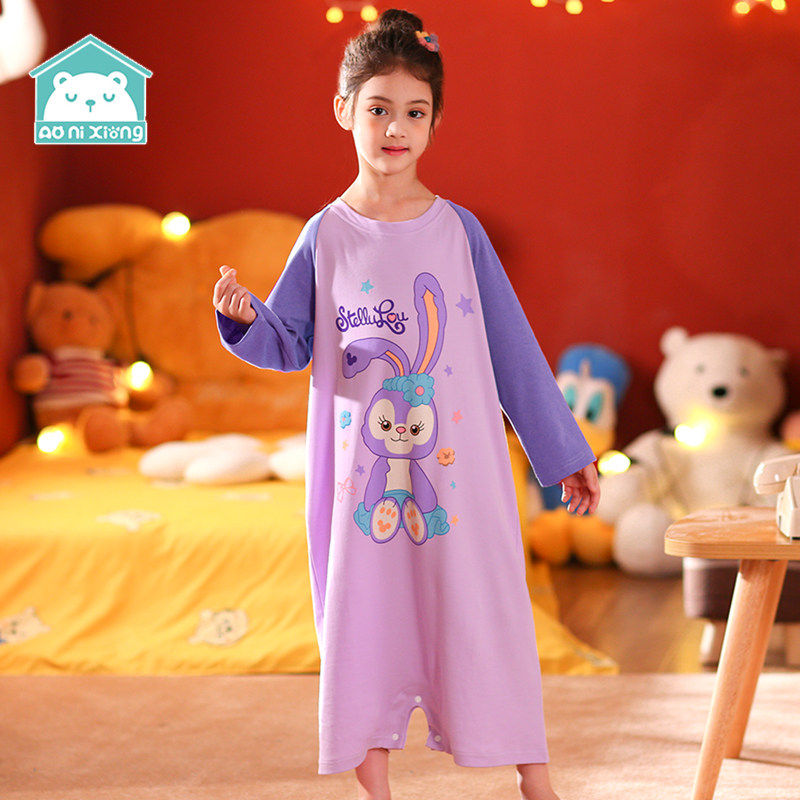 女宝宝睡衣连体纯棉春秋季小女孩大童女童长袖睡裙夏季儿童家居服