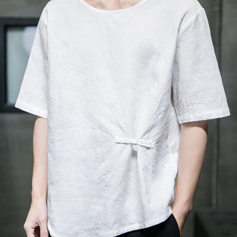 亚麻盘扣短袖男款夏季新中式中国风男装汉服古风唐装棉麻T恤上衣