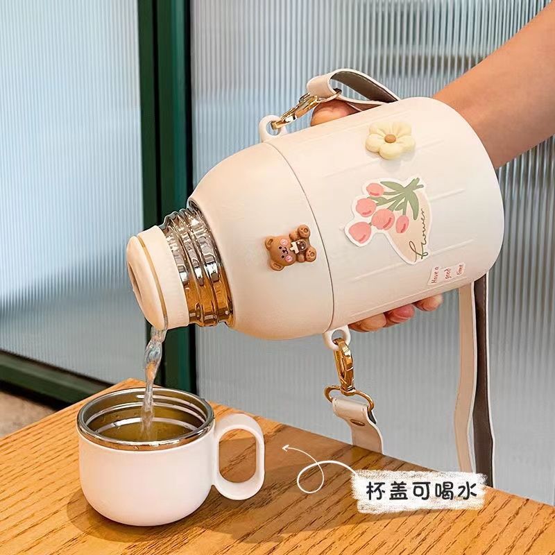 大容量保温杯女生高颜值有盖可喝水不锈钢水杯子大肚儿童防摔水壶