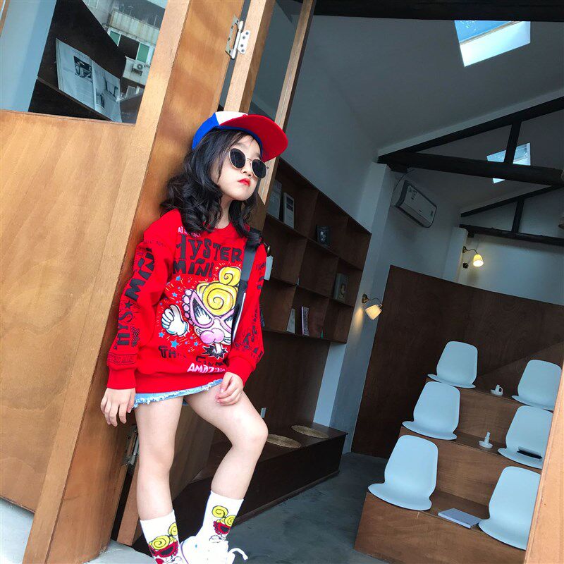 亲子装母女装洋气童装加绒加厚卫衣2023春秋冬季新款儿童纯棉上衣