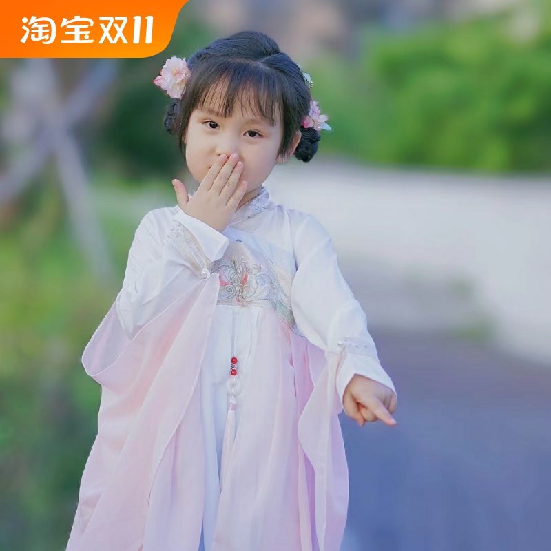 薄款长袖秋季新款汉服女童超仙儿童唐装中国风童装改良襦裙斗篷