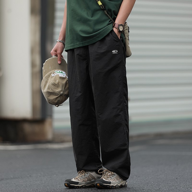防泼水嘿马七作日系复古夏季男士格纹肌理冲锋裤潮流休闲直筒长裤