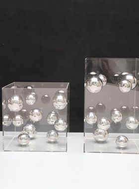 现代简约方形透明亚克力罩球摆件样板房售楼处软装饰品摆设