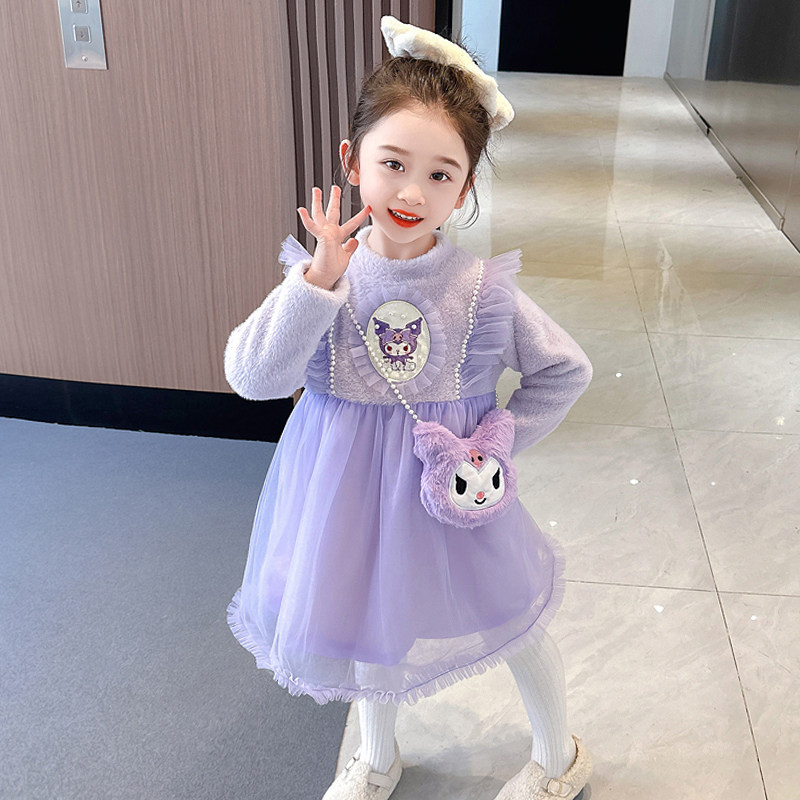 女童洋派公主加绒秋冬季洋装女宝宝2023新款网纱裙子加厚冬装潮