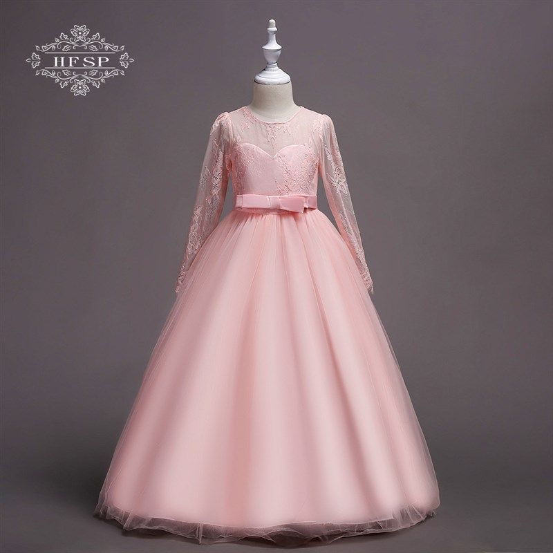 儿童秋冬公主裙女童蓬蓬纱礼服长袖蕾丝网纱连衣裙花童婚纱表演裙