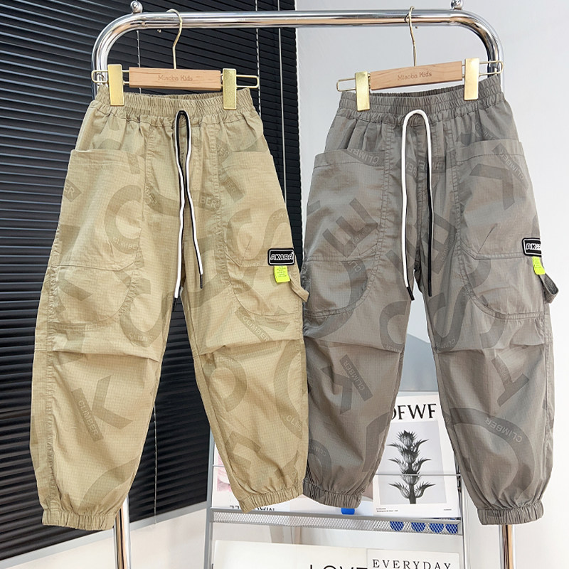 男童裤子夏季防蚊裤大童迷彩九分裤儿童薄款工装裤男孩宽松休闲裤