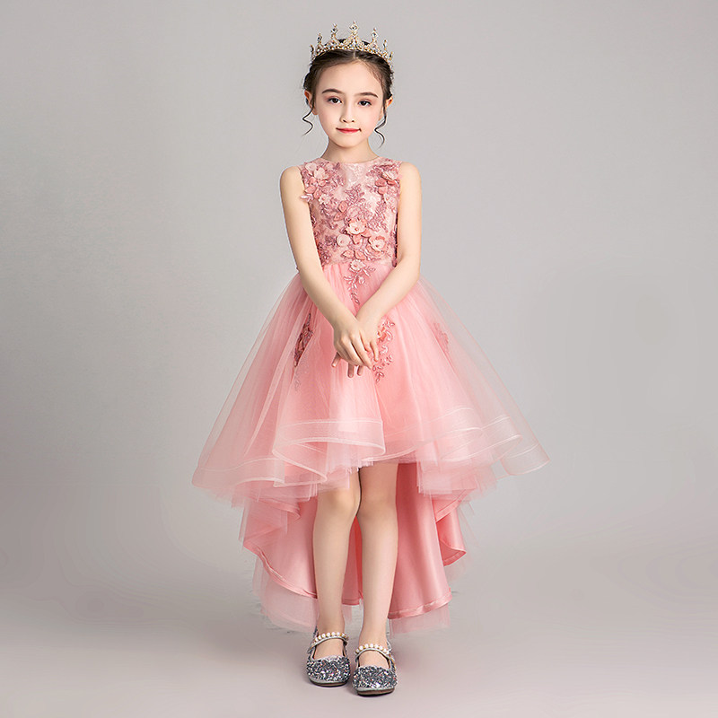 女童礼服前短後长公主裙走秀模特小女孩花童主持人儿童钢琴演出服