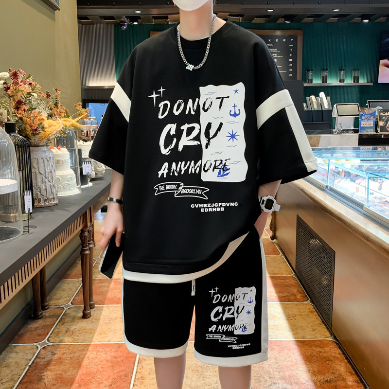 2025夏季新款短袖套装男潮流时尚休闲百搭宽松加肥加大短裤两件套