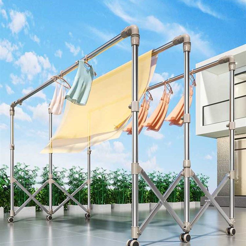 晾衣架落地折叠伸缩大型室外衣服晒被子架不锈钢室内阳台晾衣杆