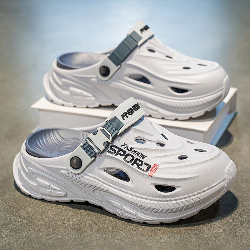 洞洞鞋男潮夏季踩屎感厚底学生外穿增高运动凉鞋户外包头沙滩拖鞋