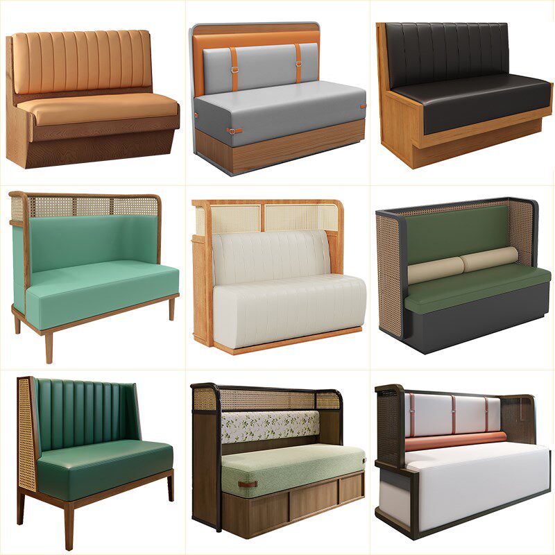 茶楼餐厅卡座沙发桌椅藤编料理火锅店主题咖啡定制实X木新中式商