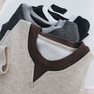 软绵绵显白米色假两件打底衫学生上衣女春季休闲宽松磨毛长袖T恤