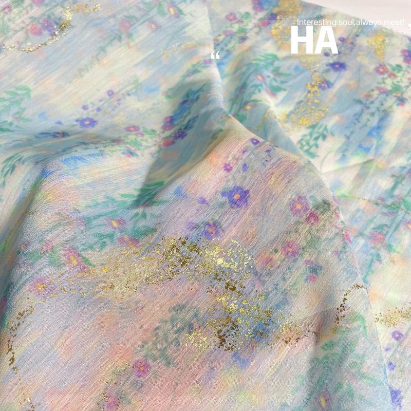 一米烫金小碎花雪纺印花面料 春夏连衣裙女装头饰手工布DIY童装