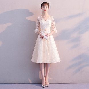 小晚礼服女2021新款秋冬宴会伴娘服蕾丝气质平时可穿姐妹团连衣裙