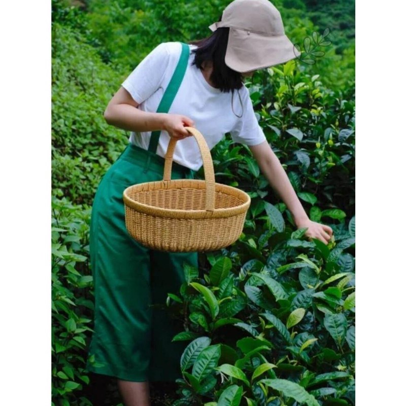 手提篮春游户外野餐藤编露营竹编菜篮编织篮采摘篮子采茶篮水果篮