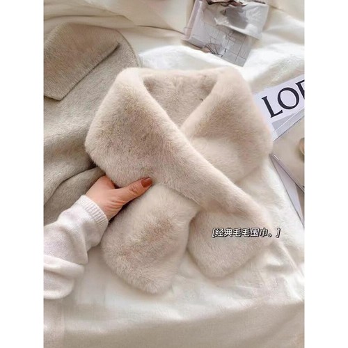 围巾女秋冬季柔软韩版可爱少女日系毛毛绒围脖保暖仿兔毛毛领