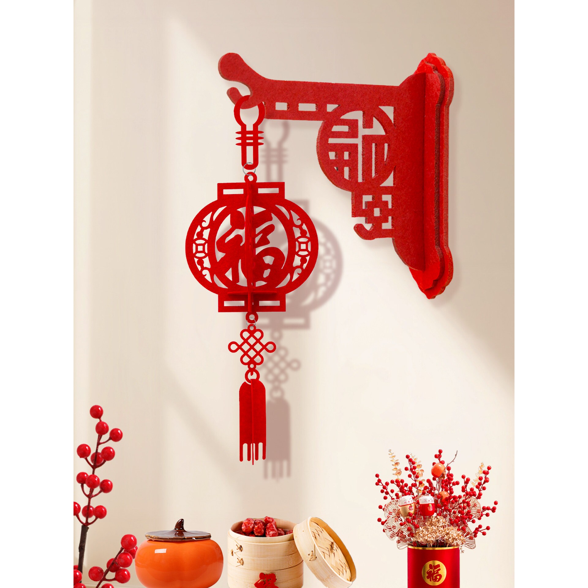 新年装饰房门壁挂布置挂饰2026马年福字立体灯笼客厅房门喜庆挂件