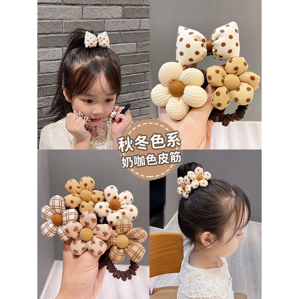 2026新款儿童奶咖色头绳花朵发圈发绳女童不伤发皮筋头饰女孩发饰