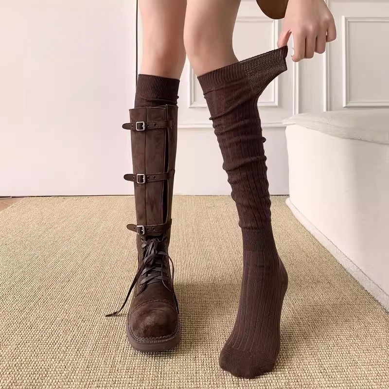 咖色小腿过膝袜女配靴子袜子美拉德长筒靴堆堆袜春秋显瘦长袜秋冬