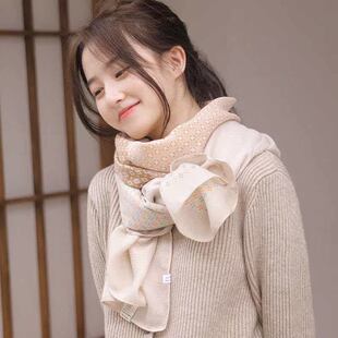 棉麻围巾少女宝贝花系列清新百搭高级感时尚气质围脖保暖大披肩冬