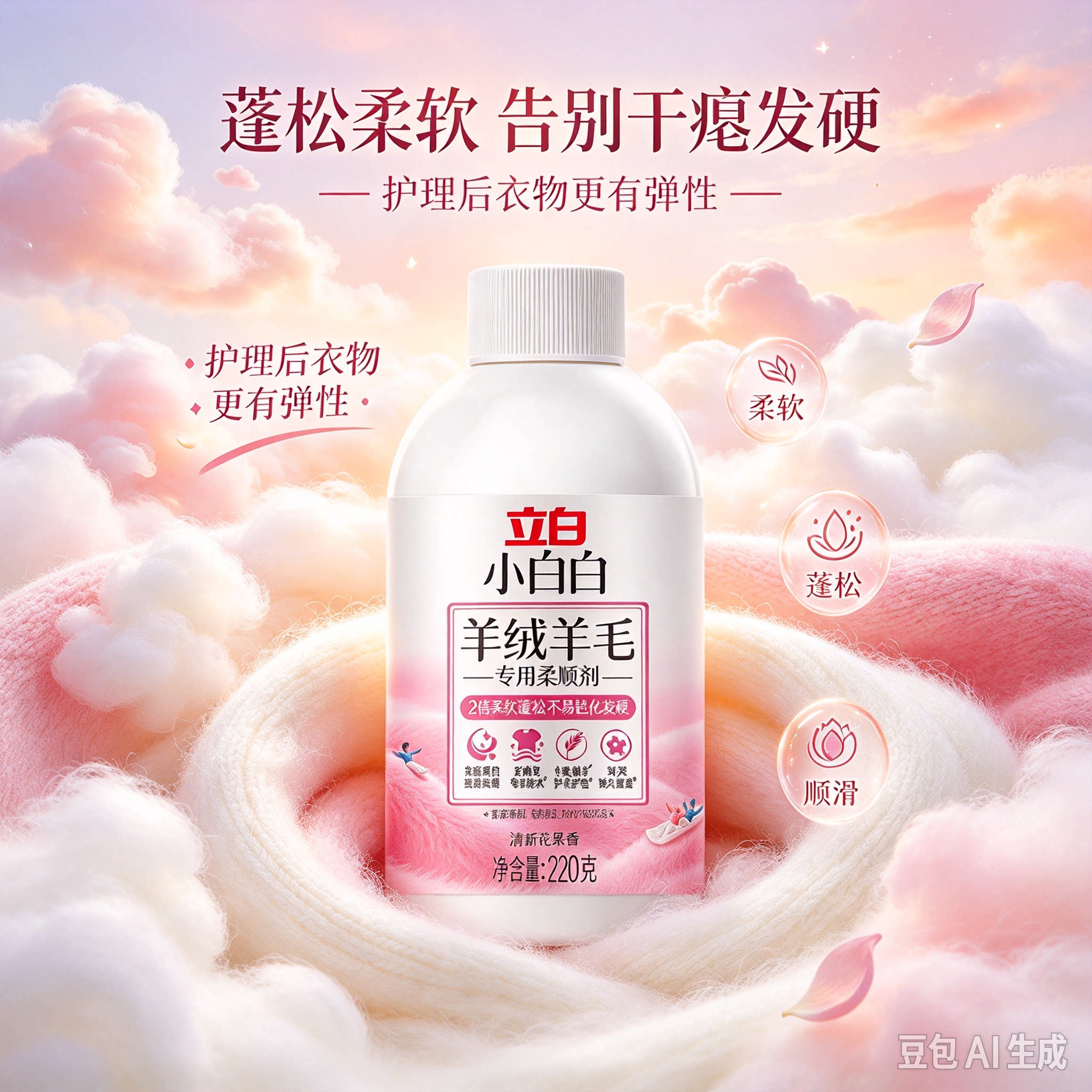 立白小白白羊绒羊毛专用柔顺剂防静电持久留香护衣护色修护纤维